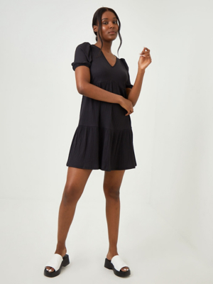Black Ribbed Tiered Mini Dress | Women ...